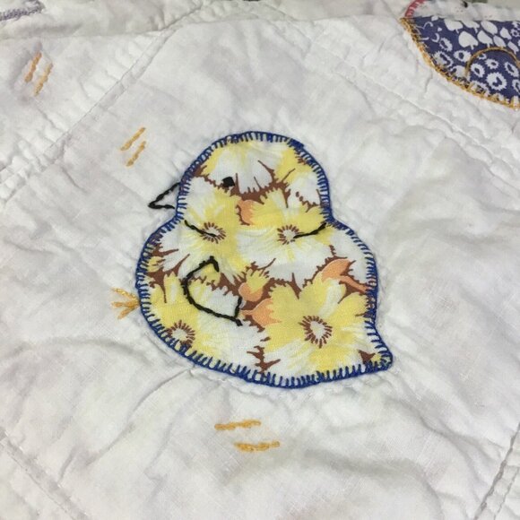 Handmade Quilt Pink Nursery Ducks Bunny Rabbit Print 42” x 42” Square - Picture 9 of 10